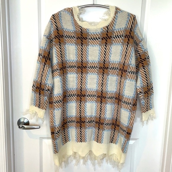 FOREVER 21 | NWT Oversized Women’s Plaid Cream/Taupe Knit Dress Size S - Picture 9 of 9